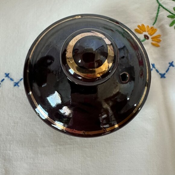 1940 - 1950's Vintage Japanese Moriage Teapot Brown Betty Style Glazed Gold Trim - Picture 14 of 14